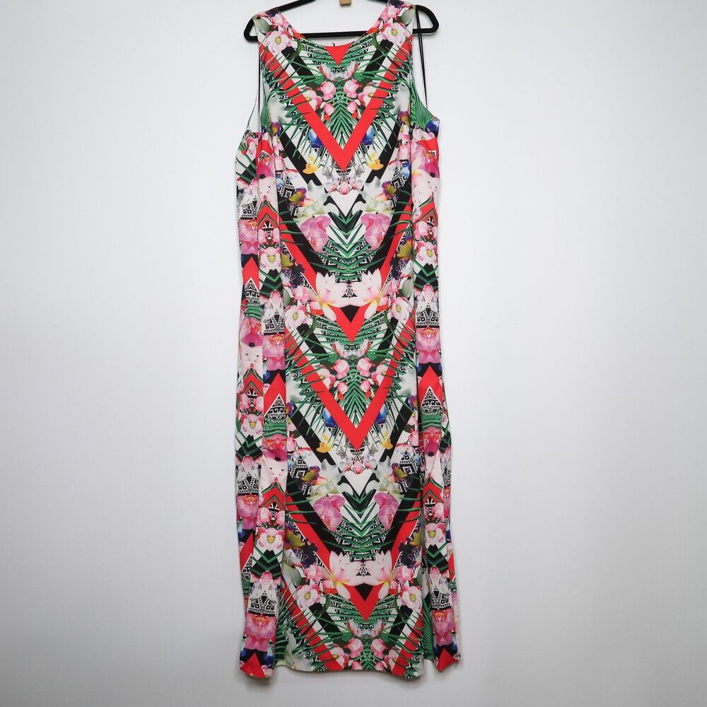 Gibson Latimer‎ Size 3X Multicolor Geometric Floral Print Maxi Dress